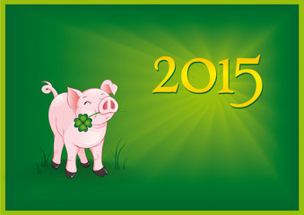 Glücksschweinchen mit Glücksklee 2015