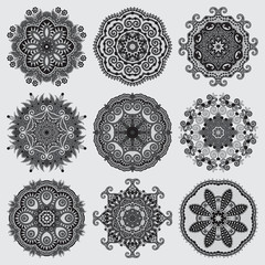 Circle grey lace ornament, round ornamental geometric doily patt