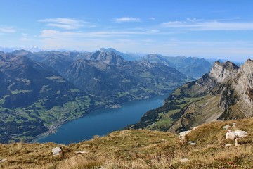 Fototapeta na wymiar Lake Walensee, view from Chaeserrugg