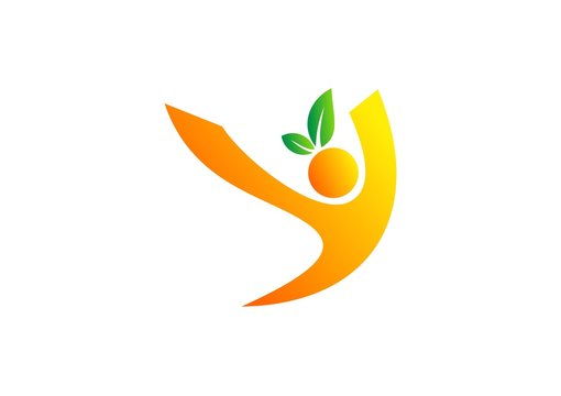 people wellness logo, health fitness icon, nature fruit nutrition symbol vector design