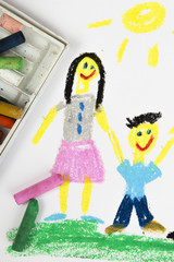 drawing oil pastels: mother and son
