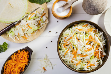 Fresh cabbage prepared for pickling