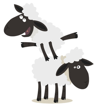two cartoon sheep playing together clip art preview