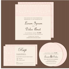 Set of wedding invitation, thank you, RSVP card, save the date