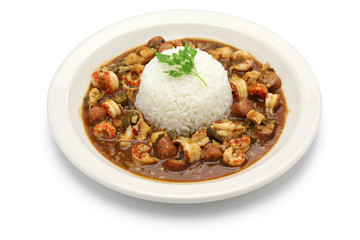gumbo with crawfish, chicken & sausage