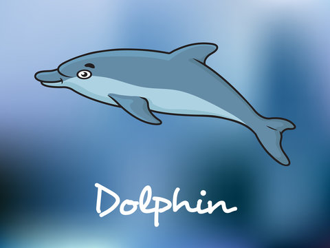 Cute cartoon dolphin in ocean water