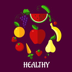 Healthy eating poster with fruits and vegetabkes
