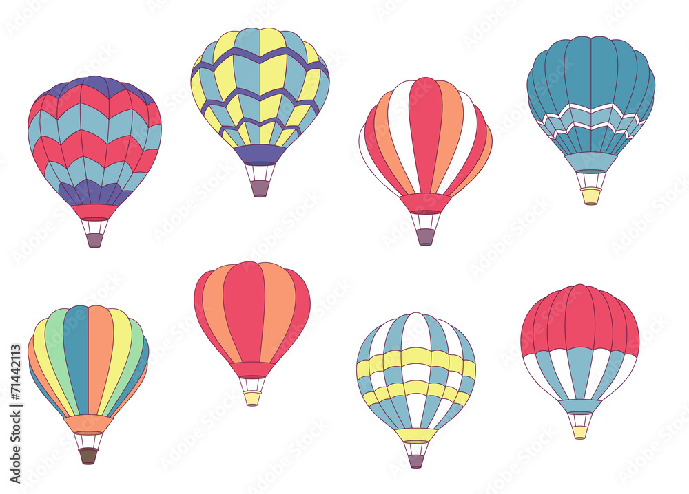 Sticker set of colored hot air balloons