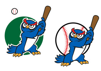 Cartoon wise old owl playing baseball