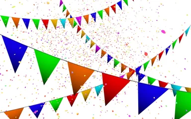 Foto auf Acrylglas Gekleurde vlaggetjes en confetti feest © emieldelange