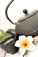 Obraz na płótnie Canvas Green Tea - Black iron asian teapot