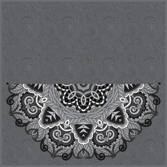 Circle grey lace ornament, round ornamental geometric doily patt