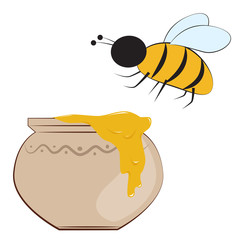 Bee and honey pot