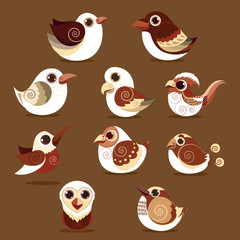 bird cute cartoon set abstract eps 10 vector