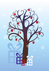 Pomegranate tree, Christmas winter background