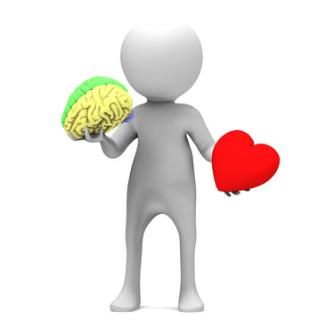 3d man with heart and brain
