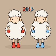 Colorful, cute sheep in boots. Happy new year 2015. Greeting