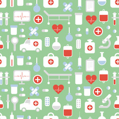 Seamless pattern of medical and health vector colorful icons set