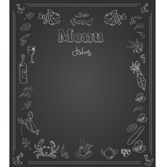 Hand drawn seafood  Menu design on blackboard