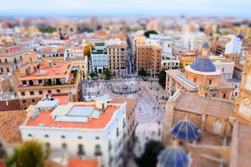 Miniature effect of Virgin's Square in Valencia, Spain