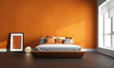 3d render of orange bedroom - obrazy, fototapety, plakaty