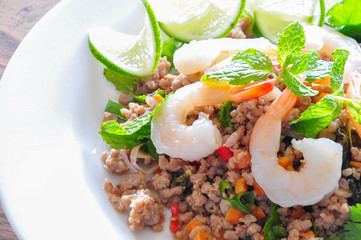 Thai spicy pork and shtimp salad