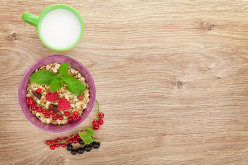 Healthy breakfast with muesli and milk