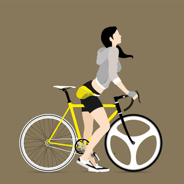 Cyclists and fixed gear bicycle