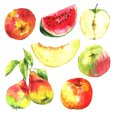 Set of watercolor fruit on a white background