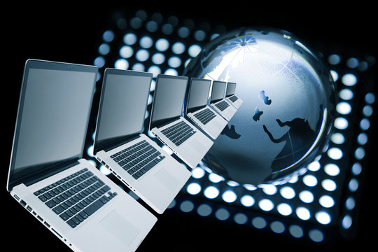 laptops row and globe