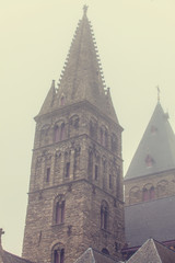 Old church in fog