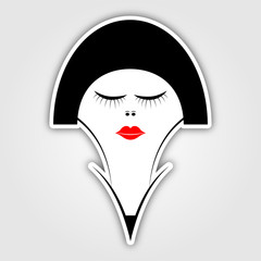 sticker - woman with short black hair and red lips