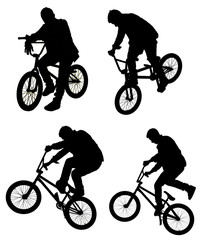 Obraz premium Bicycle collage. Boy on BMX bike isolated on white