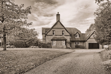 Retro style black and white old English house