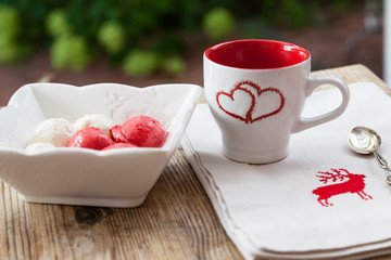 Lovely summer breakfast served on a terrace