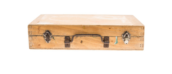 Wooden suitcase isolated on white background