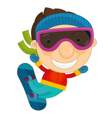 Cartoon happy and funny child - isolated - sport - jumping on snowboard - illustration for children - boy