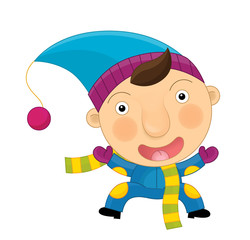 Cartoon happy and funny child - isolated - winter clothes - jumping around - illustration for children