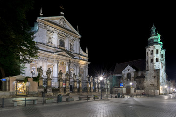 Fototapeta na wymiar Church of St. Peter and Paul during the night in Krakow,