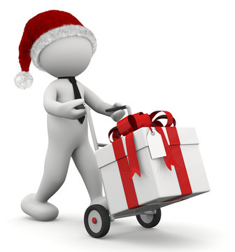 omino con carrello e pacco regalo