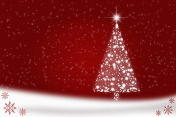 Red Christmas background with Christmas tree