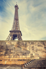 Eiffel Tower in Paris. Warm color toning effect