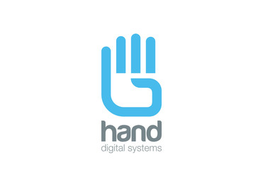 Hand Logo design vector. Digital Creative touch Logotype - 71458309