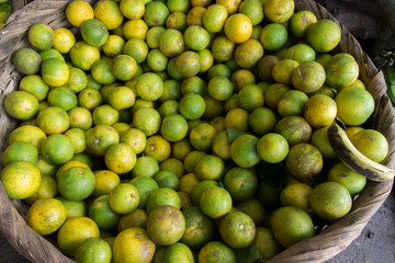 green orange group close up in basket