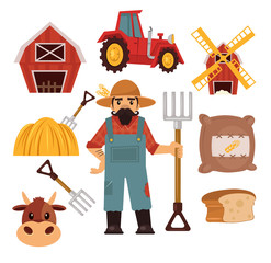 Stock vector farm flat illustration simple icon set