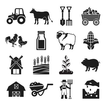 Stock vector pictogram farm black icon set