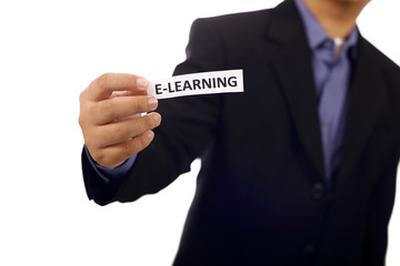 Man Holding Paper With E-Learning Text