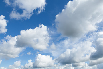 Fototapeta na wymiar Bright blue sky background with white clouds