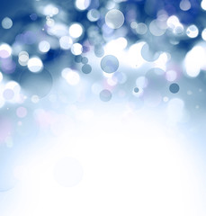 Abstract blue white bokeh background. Copy space