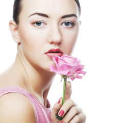 woman with pink rose